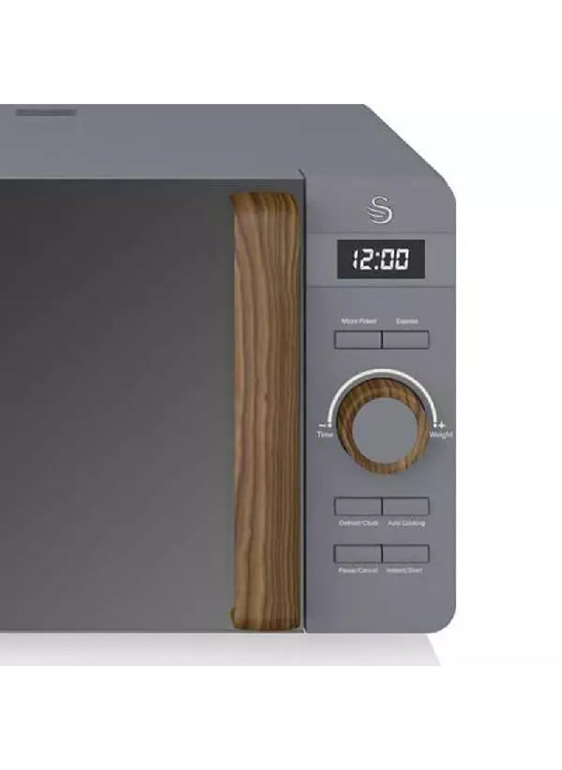 Swan - ميكروويف Swan 20L Nordic Digital LED، 6 مستويات للطاقة، مقبض ذو تأثير خشبي، غطاء ناعم الملمس ولمسة نهائية غير لامعة، 800 وات، رمادي داكن، SM22036LGRYN - Image 1