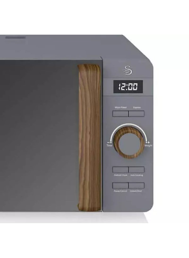 Swan ميكروويف Swan 20L Nordic Digital LED، 6 مستويات للطاقة، مقبض ذو تأثير خشبي، غطاء ناعم الملمس ولمسة نهائية غير لامعة، 800 وات، رمادي داكن، SM22036LGRYN - Image 2