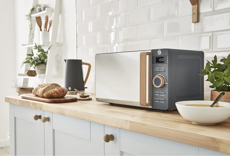 Swan ميكروويف Swan 20L Nordic Digital LED، 6 مستويات للطاقة، مقبض ذو تأثير خشبي، غطاء ناعم الملمس ولمسة نهائية غير لامعة، 800 وات، رمادي داكن، SM22036LGRYN - Image 5