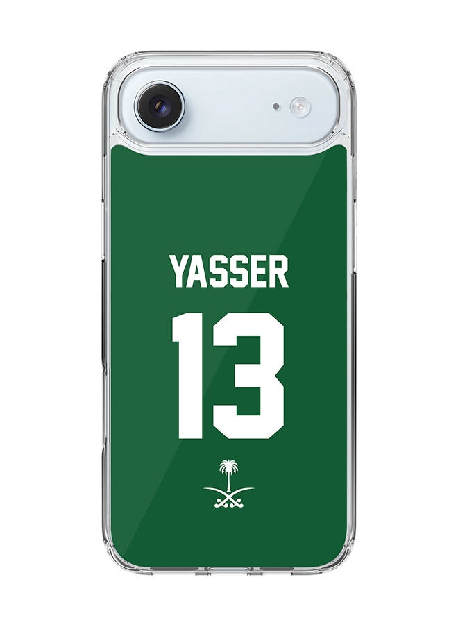 Stylizedd Classic Clear MagSafe Case for iPhone 17 Air , Hybrid Soft Case Flexible Edges Anti Drop TPU PC Gel Thin Transparent Cover [ Designed for iPhone 17 Air ] - Football Team - Saudi Arabia, Player Name - Yasser