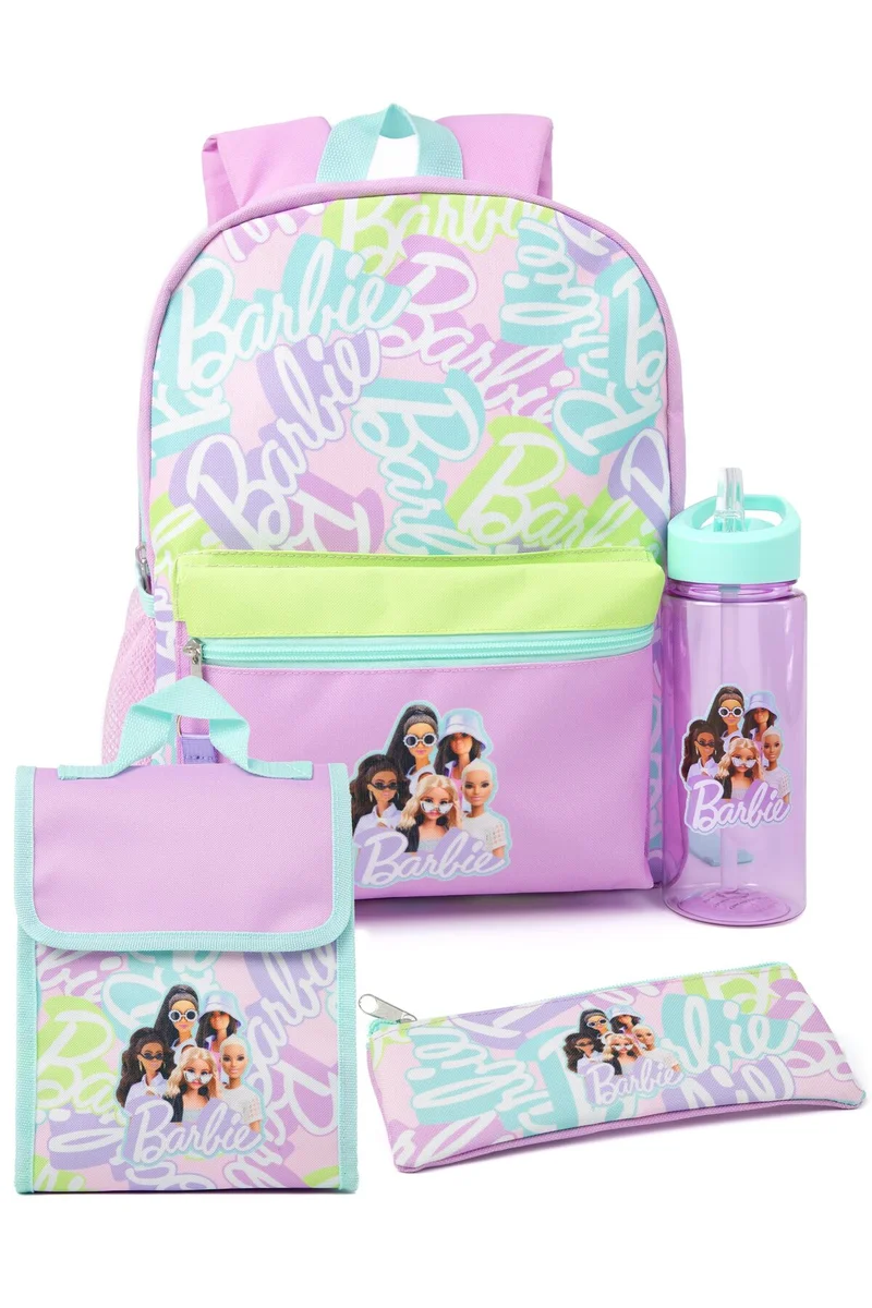 Bamboo Bark Barbie Girls Purple Printed 4 Piece Backpack Set / school bag set