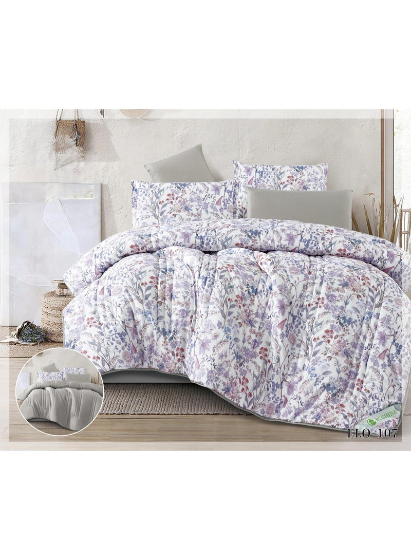 A double-sided summer bedsheet set with a floral design, made of microfiber, consisting of 6 pieces, adding elegance to your room's decor. It includes: 1 quilt (230*250cm), 1 sheet (200*200cm), and 4 pillowcases (50*70cm)..