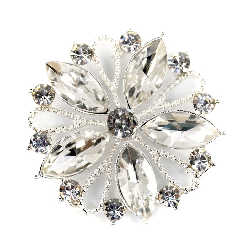 Craftisum 10 pcs Silver Hollow Metal Flower Rhinestone Petals Sewing Coat Buttons 40mm 112
