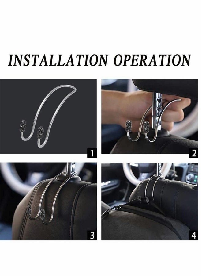 Car Seat Hooks, Rhinestone Universal Organizer Hooks Car Headrest Hangers Hooks, Bag Organizers Rack and Hanger, Strong and Durable Auto Backseat Storage Hooks (Black, 2 Pcs) - Image 5