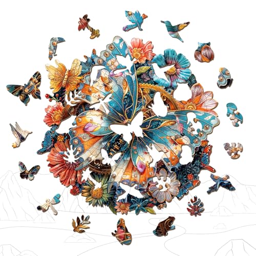 SECOGM Wooden Jigsaw Puzzles for Adults Mechanical Butterfly Wood Puzzles Adults Unique Animal Shape Wooden Puzzles for Adults Birthday Gifts for Puzzle Lovers Family 133 133in300 Pieces - Image 5