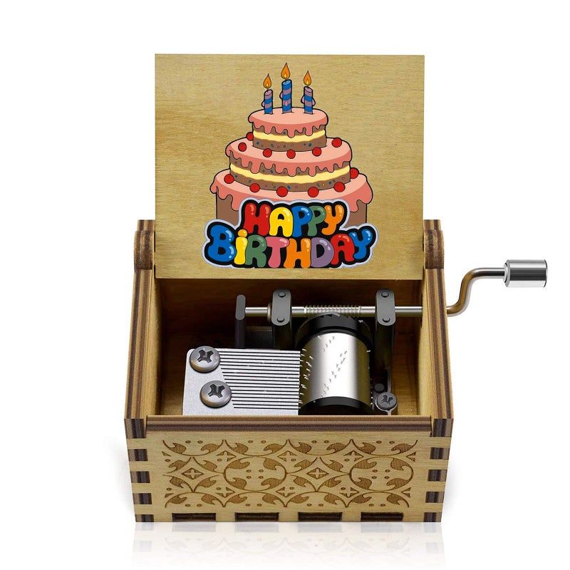Happy Birthday Wooden Mini Colorful Music Box Hand Crank Wood Vintage Classic Musical Box HandOperated Birthday Gifts for Mom Dad Daughter Son Boys Girls Friends