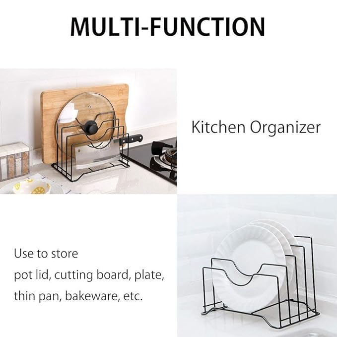 GNOLY GNOLY Heavy Duty Frying Pan Rack Organizer for Kitchen 4 Tier Pan Rack Holder Kitchen Plate Dish Shelf Rack Stand Shelves Holder - Image 2