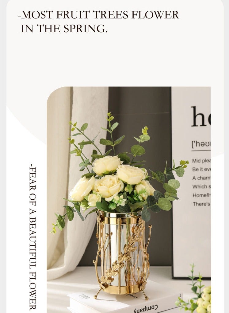 Arabest مزهرية زهور ذهبية مع حامل معدني وديكور هندسي من الزجاج، مزهرية داخلية شفافة من الكريستال، مزهرية كبيرة حديثة مناسبة لتزيين المنزل أو حفل الزفاف أو المكتب - Image 2