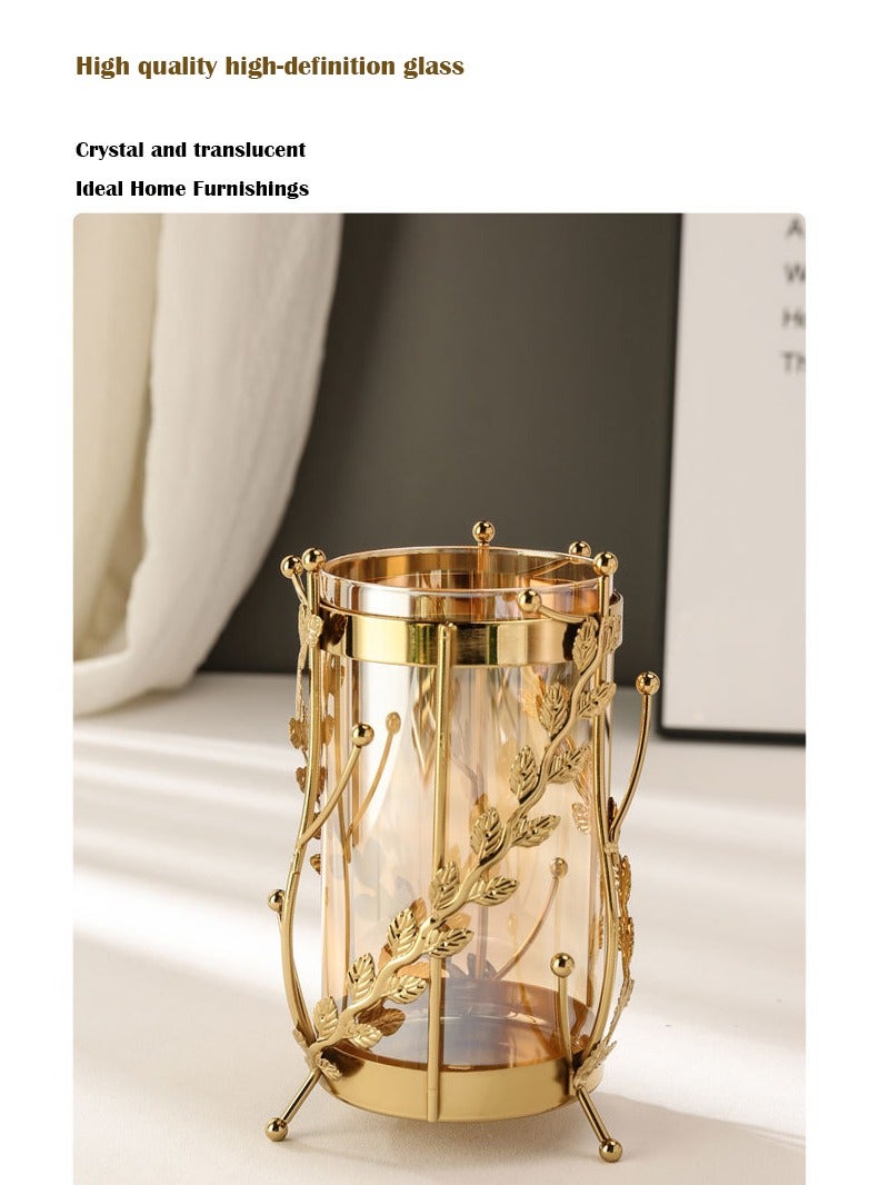 Arabest مزهرية زهور ذهبية مع حامل معدني وديكور هندسي من الزجاج، مزهرية داخلية شفافة من الكريستال، مزهرية كبيرة حديثة مناسبة لتزيين المنزل أو حفل الزفاف أو المكتب - Image 4