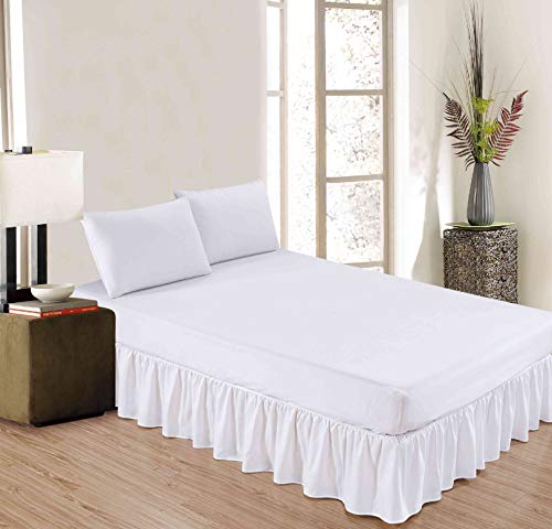 Sheets & Beyond Wrap Around Solid Microfiber Luxury Hotel Quality Fabric Bedroom Gathered Ruffled Bedding Bed Skirt 14 Inch Drop (Queen, White) - Image 2