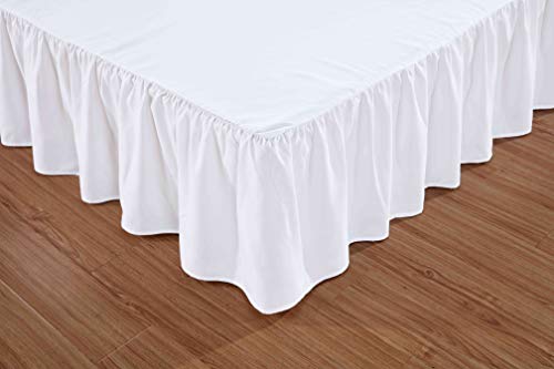 Sheets & Beyond Wrap Around Solid Microfiber Luxury Hotel Quality Fabric Bedroom Gathered Ruffled Bedding Bed Skirt 14 Inch Drop (Queen, White) - Image 3