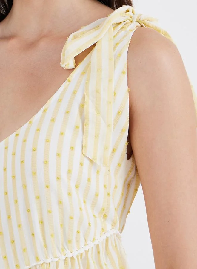 Styli Styli Tie-Up Sleeve Dobby Striped Maxi Dress