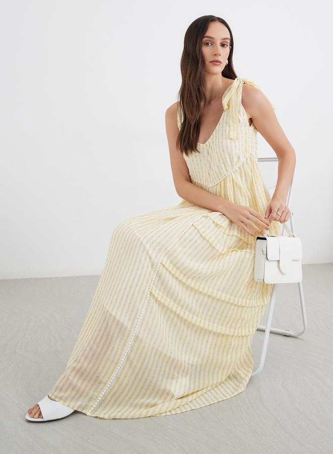 ستايلي فستان ماكسي مخطط دوبي بأكمام ربط ستايلي - Image 1