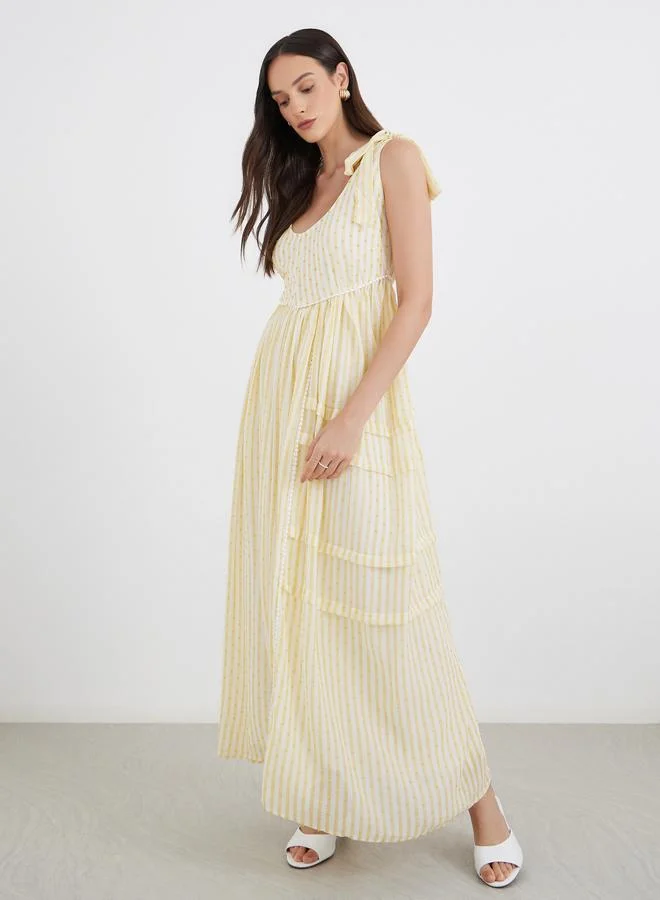 ستايلي Styli Tie-Up Sleeve Dobby Striped Maxi Dress