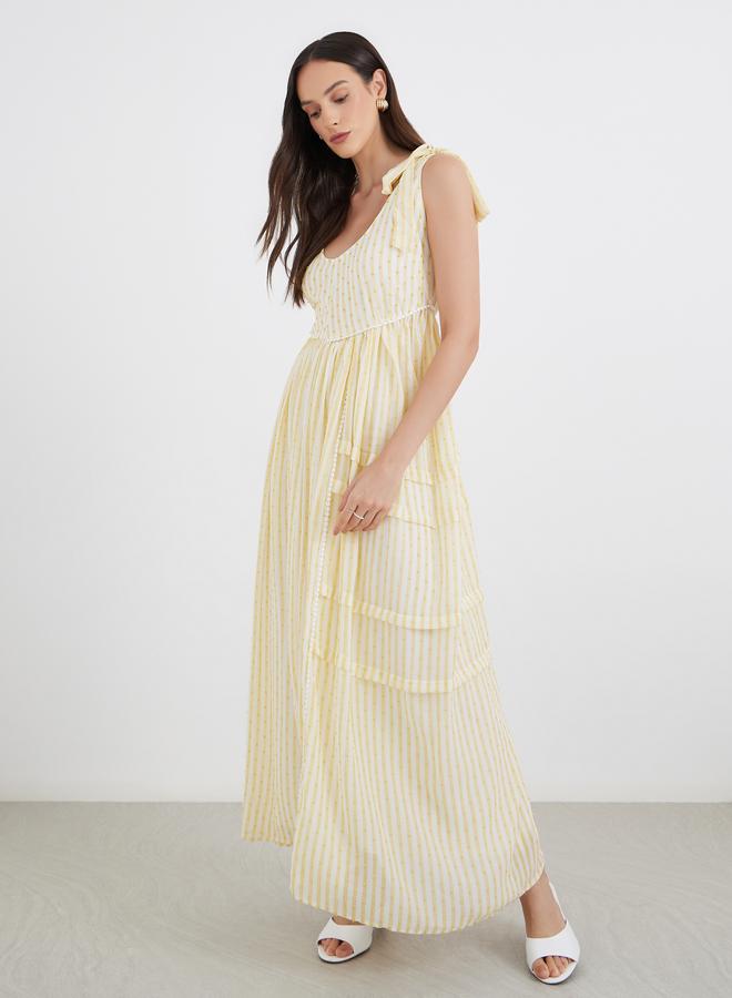 ستايلي فستان ماكسي مخطط دوبي بأكمام ربط ستايلي - Image 2