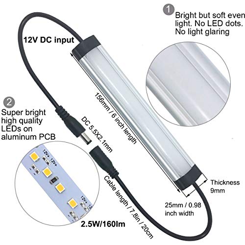 Litever 6 Inches Under Cabinet Light Bar for Small Cabinets, 12VDC, 2.5W, 3000K Warm White,with Mounting Clips, Screws, Self-Adhesive Pads. Compatible LL-008 Series -(2-Pack-3000K) - Image 3