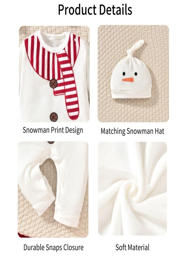 HiHa Baby Christmas Outfit Jumpsuit Snowman Clothes 9 Months Boys Girls White Xmas Romper Unisex Long Sleeve Bodysuit with Hat 6-12 Months - Image 4
