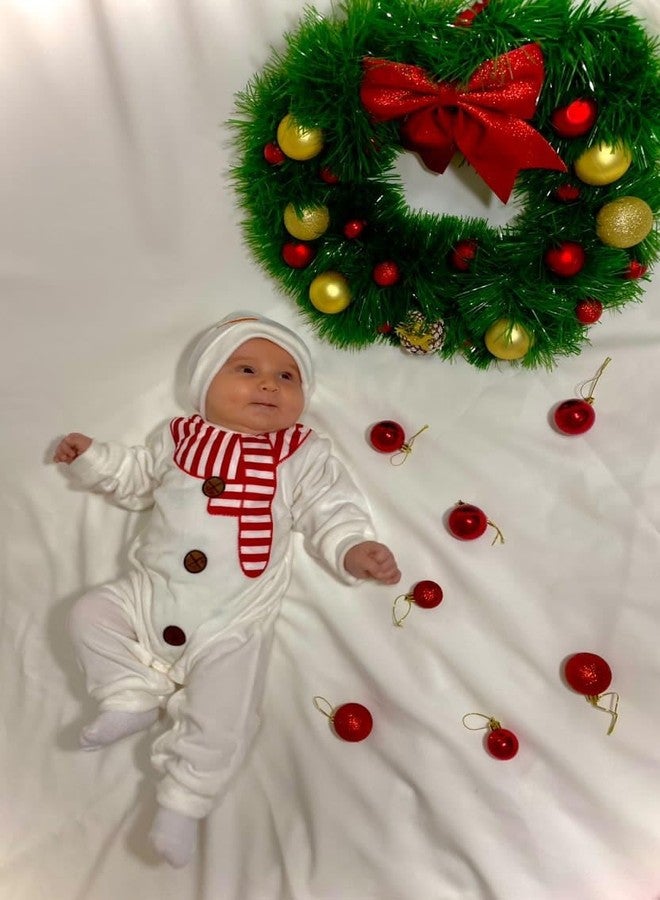 HiHa Baby Christmas Outfit Jumpsuit Snowman Clothes 9 Months Boys Girls White Xmas Romper Unisex Long Sleeve Bodysuit with Hat 6-12 Months - Image 2