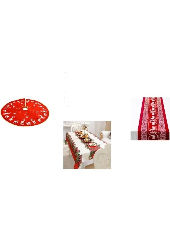 3 IN 1 Complete Home Decoration Set Included 1 piece 98cm Tree skirt,1 Piece Table Runner,1 Piece Table Sheet - Image 1