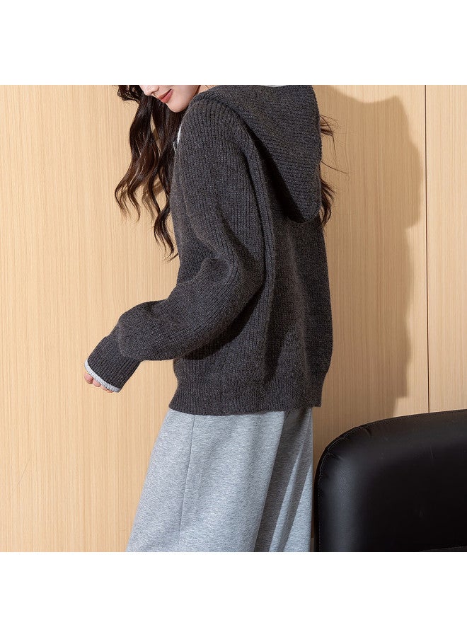 Tonlion  Autumn Winter Minimalist Color-block Edge Design Hooded Cardigan - Image 3