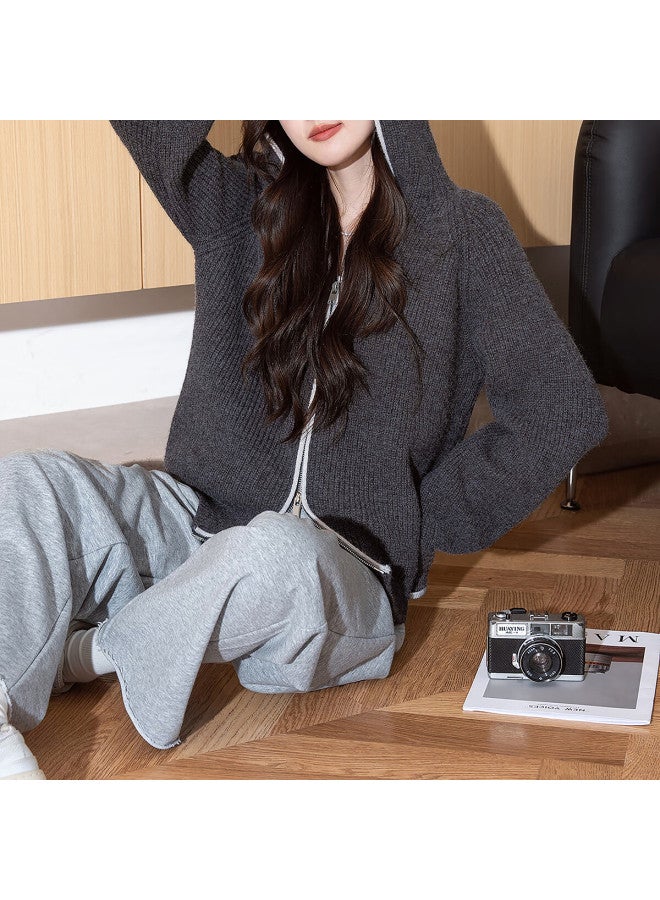 Tonlion  Autumn Winter Minimalist Color-block Edge Design Hooded Cardigan - Image 1
