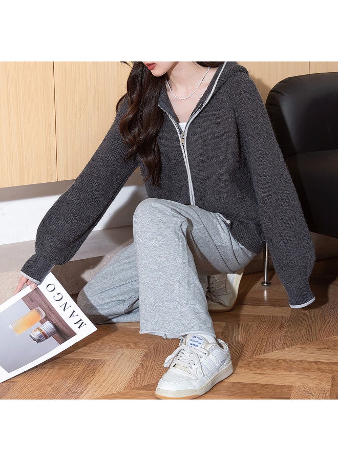 Tonlion  Autumn Winter Minimalist Color-block Edge Design Hooded Cardigan - Image 2