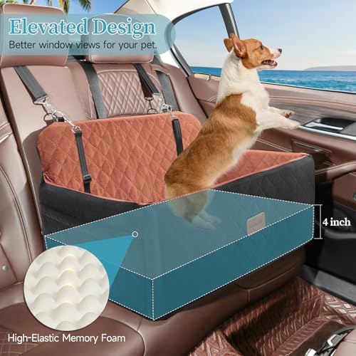 HEGGCOOE Dog Car Seat for MediumLarge Dogs Pet Booster Seat for Under 55 lbs or 2 Small Dogs Detachable Washable Dog Car Bed for Backseat with 2 Safety LeashesBlackBrown - Image 3