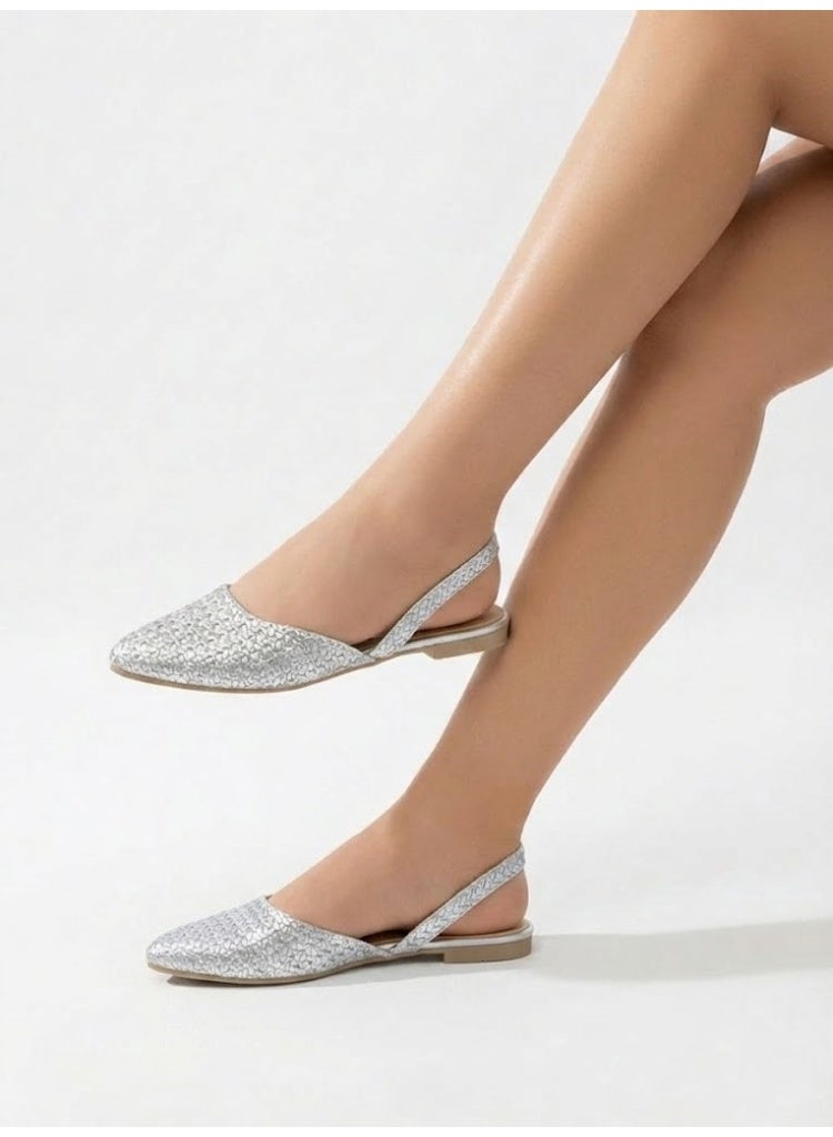 لايف ستيلاش  سابوه فلات جلد انيق BF-801 - فضي - Image 1