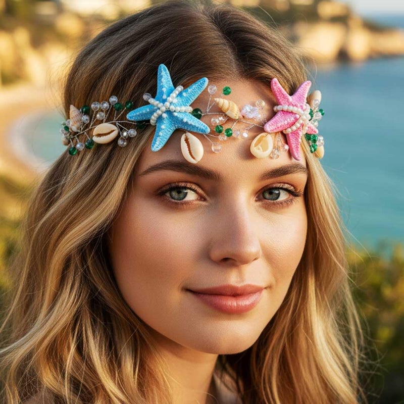 Yean Starfish Hair Vine Seashell Headband Beach Mermaid Hair Accessories for Women - Image 3