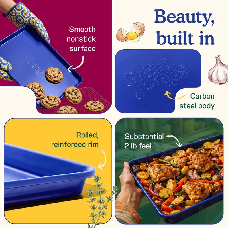 Great Jones Holy Sheet Pan (Blueberry) | Nonstick, Half-Sheet Pan | Aluminized Steel, 18.5" x 13.5" | for Baking, Roasting, & Broiling | Premium Bakeware with Even Heat Distribution | Dishwasher-Safe - Image 3