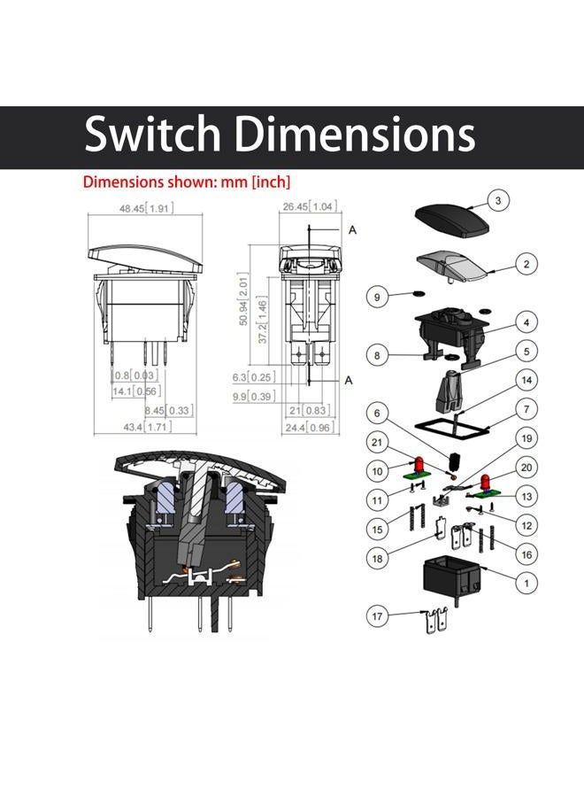 Amarine Made 2 Pack 3P 12V 20A Waterproof Led On/Off Rocker Switch for Marine Boat Spst with Light (Red) - Image 2