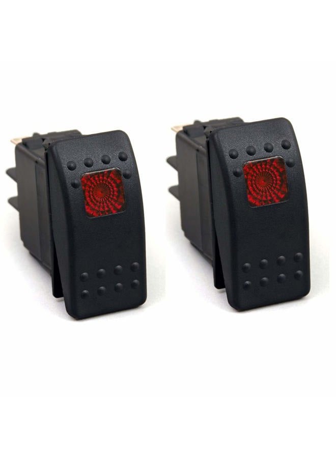 Amarine Made 2 Pack 3P 12V 20A Waterproof Led On/Off Rocker Switch for Marine Boat Spst with Light (Red) - Image 1