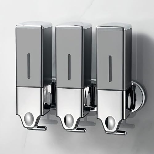 Lixintray NoDrill 3 Pack 500ml Wall Mounted Soap Dispenser for Bathroom and Kitchen Shampoo and Conditioner Dispenser Drill Free with AdhesiveSquareGrey 