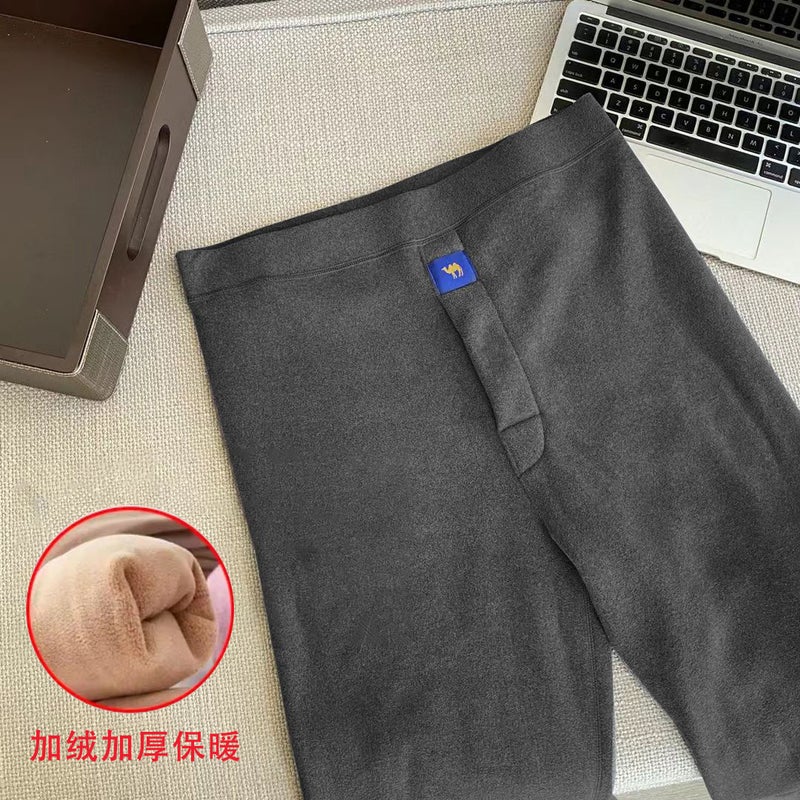 German velvet warm pants womens winter integrated autumn and winter padded bottoms plus size fleece-lined cold-proof seamless lamb velvet autumn pants Black gray [men's style plus velvet and thickening] 