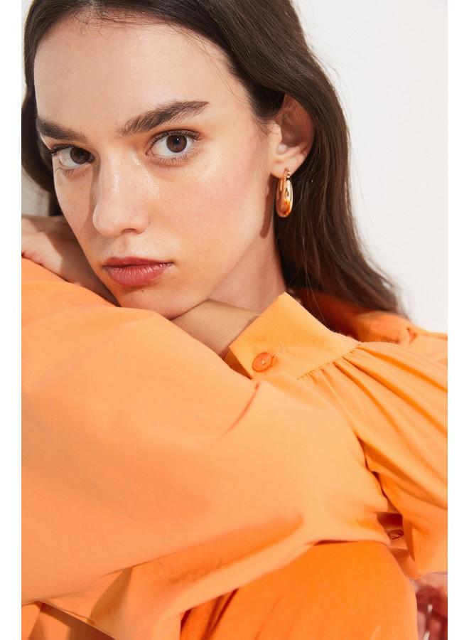JUNE June Women Boyfriend/Wide Fit Cotton Woven Shirt Orange - Image 3