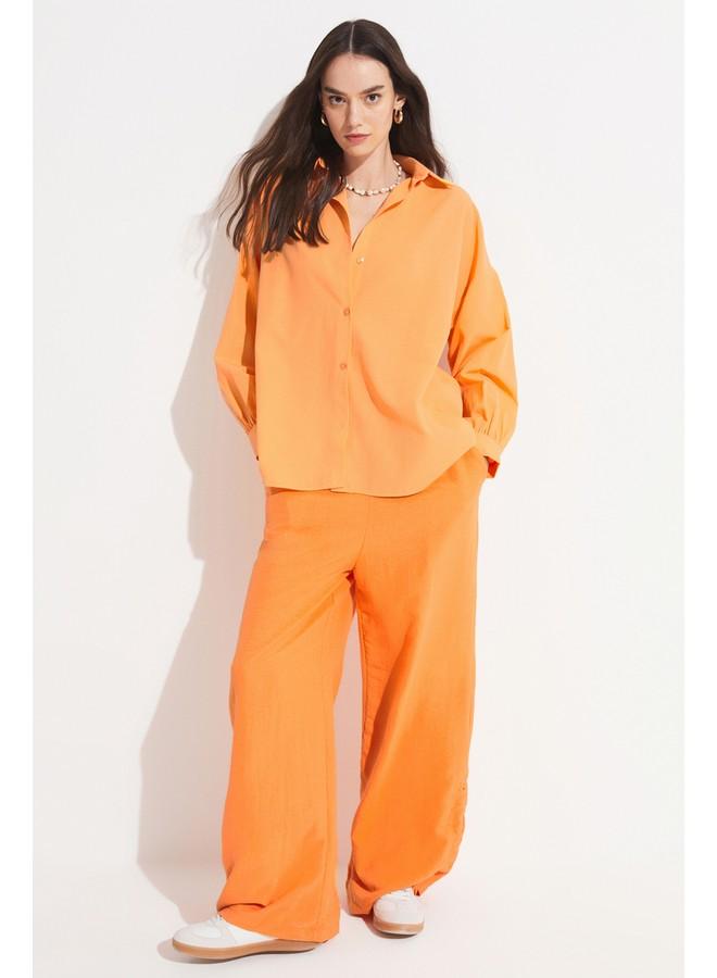 JUNE June Women Boyfriend/Wide Fit Cotton Woven Shirt Orange - Image 5