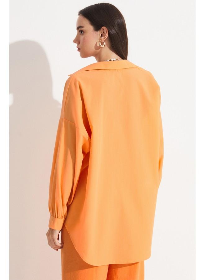 JUNE June Women Boyfriend/Wide Fit Cotton Woven Shirt Orange - Image 4