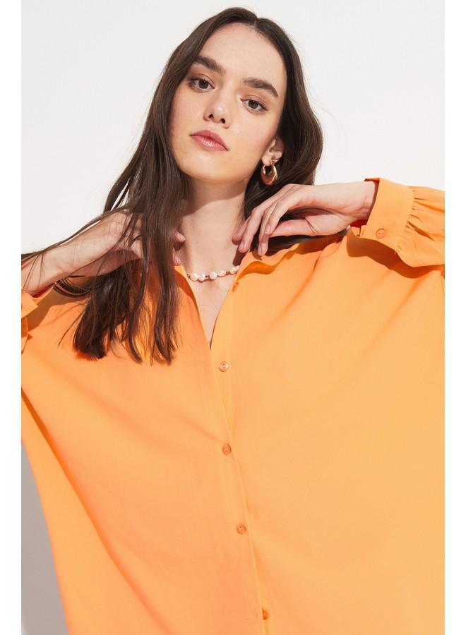 JUNE June Women Boyfriend/Wide Fit Cotton Woven Shirt Orange - Image 2