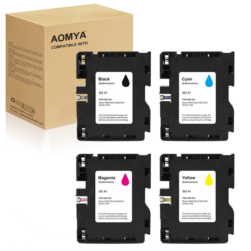 Aomya 4 Pack GC41 Sublimation Ink Cartridge Heat Transfer Compatible for Ricoh GC41 for Ricoh IPSiO SG3100 SG2100 SG2100L SG2010L Aficio SG3110DNW SG2100N SG3100SNW SG2100 SG3110DN SG2010 - Image 1