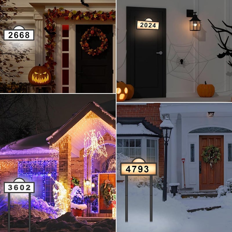 INDARUN Solar Address Numbers for House, Light Up House Numbers with Cool White & Warm White, House Number Plaque Wall Mounted/In Ground, Waterproof Yard Sign, Street Signs for Outside - Image 2