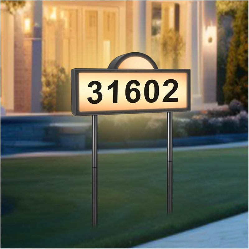 INDARUN Solar Address Numbers for House, Light Up House Numbers with Cool White & Warm White, House Number Plaque Wall Mounted/In Ground, Waterproof Yard Sign, Street Signs for Outside - Image 1