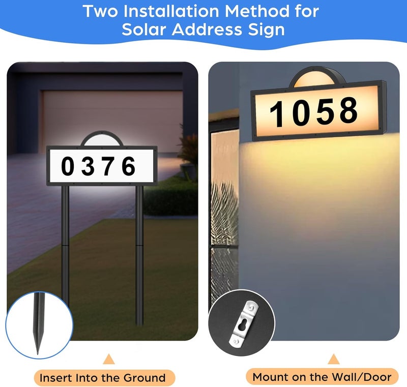 INDARUN Solar Address Numbers for House, Light Up House Numbers with Cool White & Warm White, House Number Plaque Wall Mounted/In Ground, Waterproof Yard Sign, Street Signs for Outside - Image 5