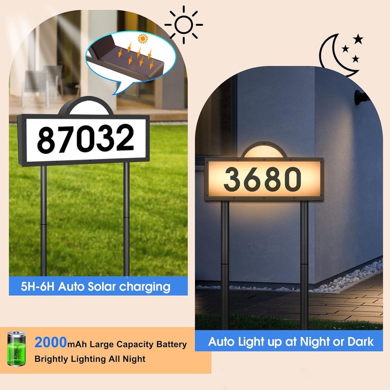 INDARUN Solar Address Numbers for House, Light Up House Numbers with Cool White & Warm White, House Number Plaque Wall Mounted/In Ground, Waterproof Yard Sign, Street Signs for Outside - Image 3