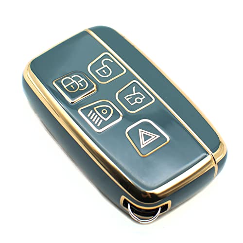 FEYOUN Key Fob Cover Compatible with Jaguar FPace FType XE XF XJ Land Rover Discovery Range Rover Smart 5 Buttons TPU Remote Keyless Key Fob Case Protection Shell Accessories Blue Gray - Image 1