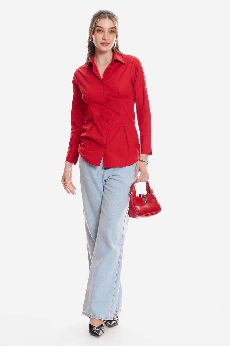 فيرجيو Solid Cotton Slim Fit Shirt for Women