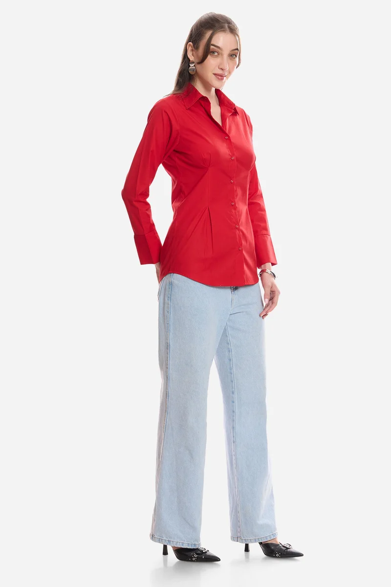 Virgio  Solid Cotton Slim Fit Shirt for Women for Women | Best Price UAE