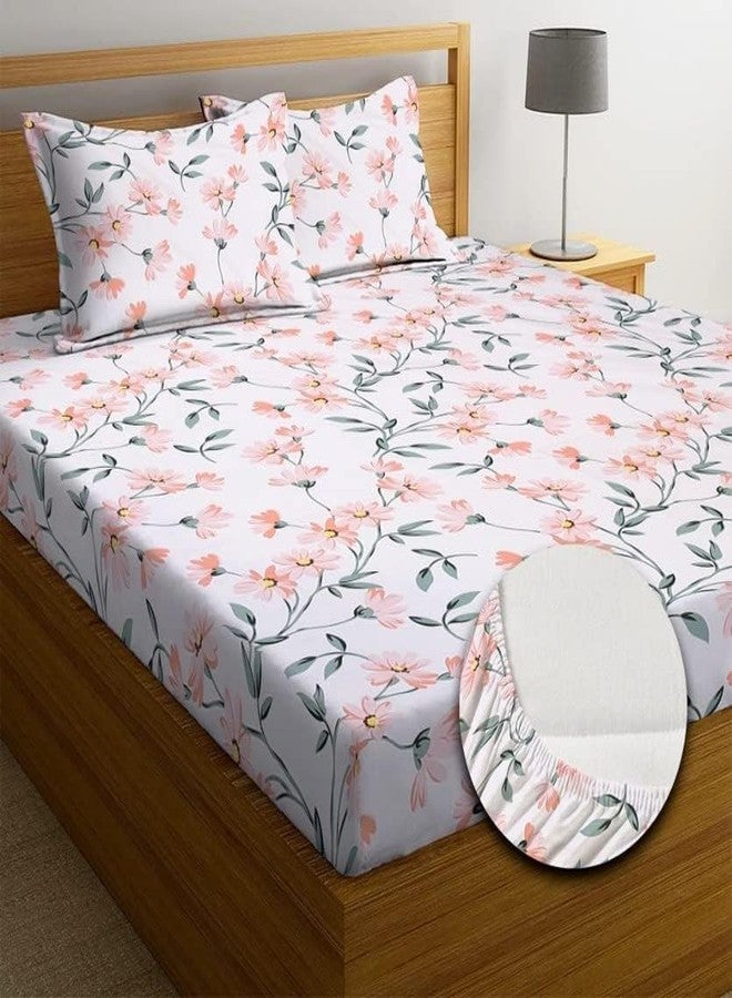 TARAIN COLLECTION Cotton Elastic Fitted Bedsheet with 2 Pillow Covers 18x28 InchesBedsheet Size - 72x78+10 inches (White) - Image 1