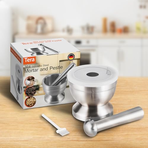 Tera 18/8 Stainless Steel Mortar and Pestle,Pill Crusher,Spice Grinder,Herb Bowl,Pesto Powder Food Safe ââ‚¬â€œ Gift Ideal, 1 - Image 4
