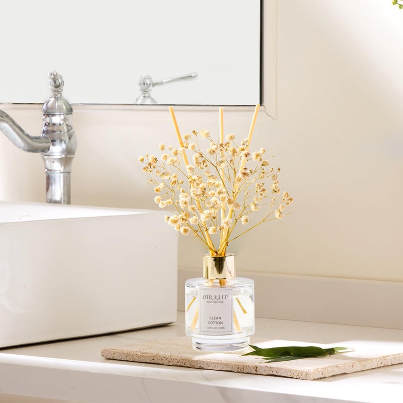 Airkeep Reed Diffuser Set of 3,Clean Cotton White Jasmine White Tea Oil Reed Diffusers for Bedroom Living Room Office Aromatherapy Oil Reed Diffuser for Gift 50ml x 3 - Image 2