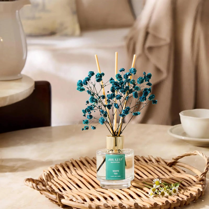 Airkeep Reed Diffuser Set of 3,Clean Cotton White Jasmine White Tea Oil Reed Diffusers for Bedroom Living Room Office Aromatherapy Oil Reed Diffuser for Gift 50ml x 3 - Image 3